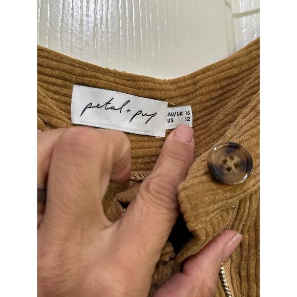 Petal & Pup Women's Tan Talaren Cuffed Corduroy Pleated High Rise Pants Size 12 - Picture 6 of 8